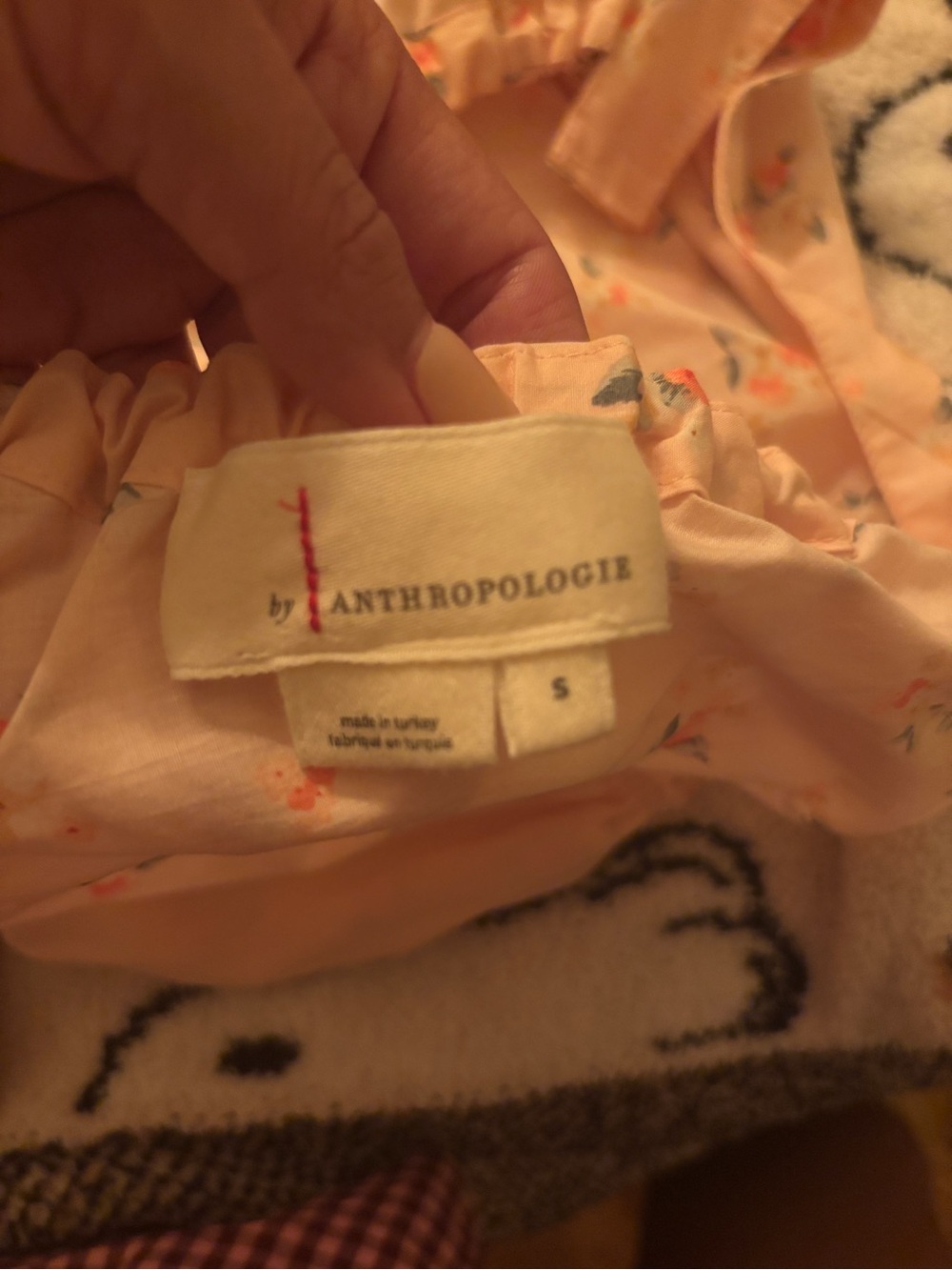 Anthropologie Soft Peach Floral Top with Ruffle Neck